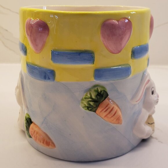 vintage Set of 2 Easter Mug/Vase Easter Bunny Embossed Happy Chick Pink - Picture 3 of 13